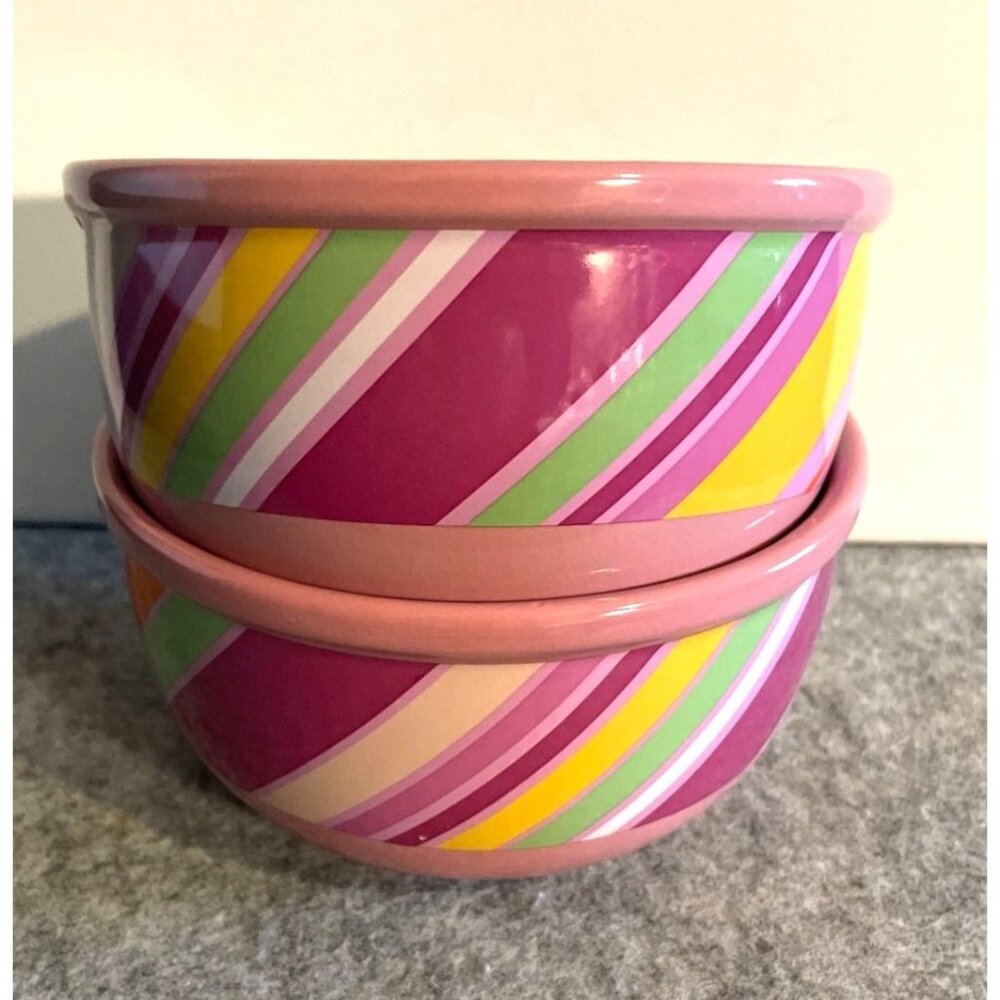 2 Houston Harvest Pink with Candy Stripes 20oz Bowls  # 1798